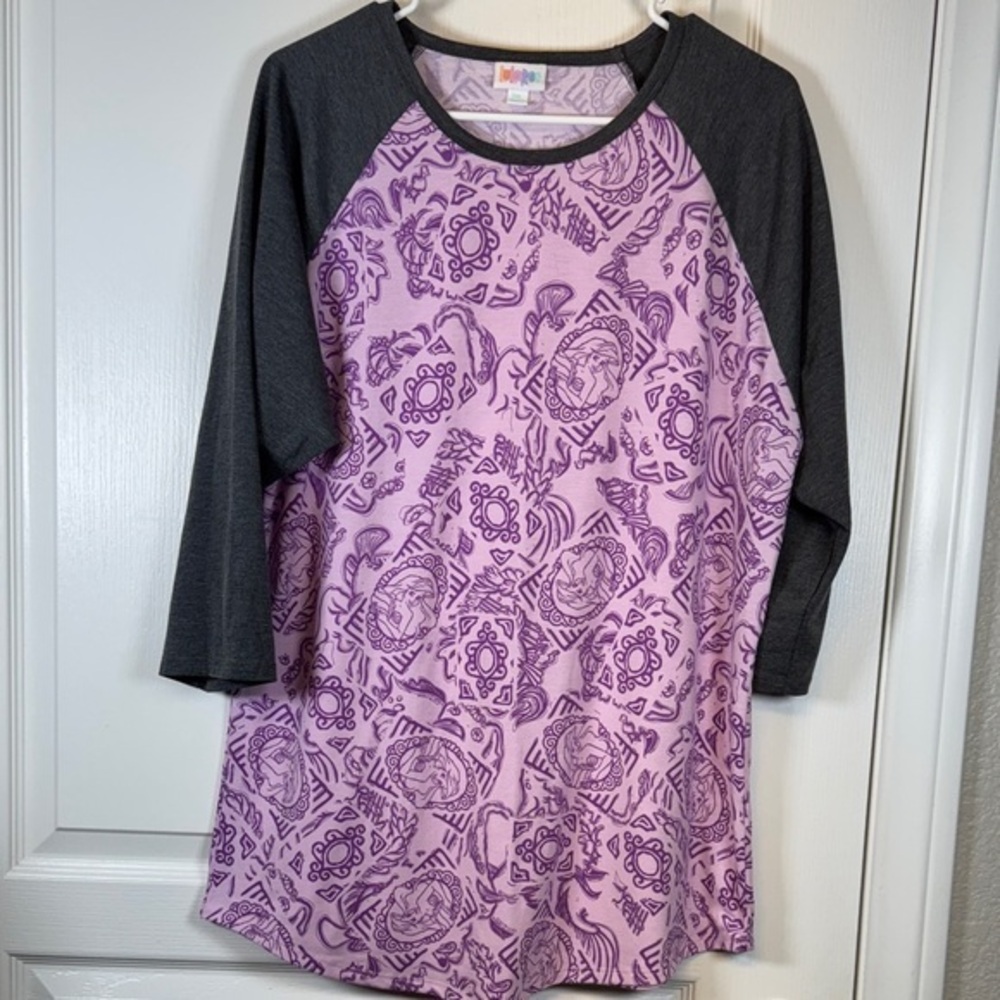 Lularoe Disney Randy Ariel Little Mermaid Baseball Tee Shirt Size 2XL EUC #5685